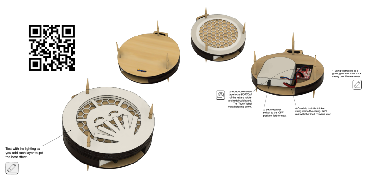 The provision of instructions is key to designing a simple-to-assemble artefact. Scan the QR code to watch the assembly video tutorial.